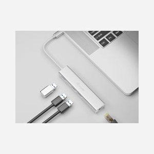 Equip Hub USB-C 3x USB 3.0 + Adaptateur Gigabit Ethernet RJ45 Aluminium Argenté - USB 3.2 Gen 1 (3.1 Gen 1) Type-C - 108x22x15mm 43g - Miniature 2
