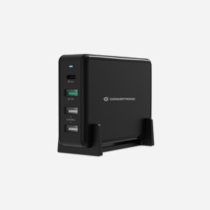 Conceptronic OZUL01B : Chargeur Secteur Universel 65W avec USB-C Power Delivery 3.0 et 3x USB-A 3.2 Gen 1, Protections Surchauffe/Surcharge/Court-circuit.