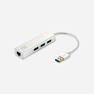LevelOne USB-0503 Adaptateur USB 3.2 Gen 1 vers Gigabit Ethernet + Hub 3 Ports USB-A 10/100/1000BaseT(X) Compatible Windows/macOS