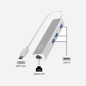LevelOne USB-0504 : Adaptateur USB-C vers Gigabit Ethernet, 3 ports USB 3.2 Gen 1, RJ45 10/100/1000BaseT(X), Chipset Realtek RTL8153, compatible Windows/macOS - Miniature 2