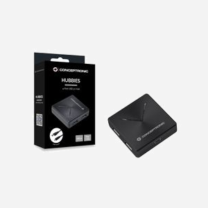 Conceptronic HUBBIES02B - Hub USB 3.2 Gen 1, 4 ports Type-A, Interface Mini-B, 5000 Mbit/s, câble 0.4m, Windows/macOS supportés - Miniature 5