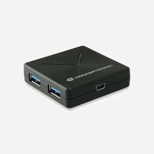 Conceptronic HUBBIES02B - Hub USB 3.2 Gen 1, 4 ports Type-A, Interface Mini-B, 5000 Mbit/s, câble 0.4m, Windows/macOS supportés
