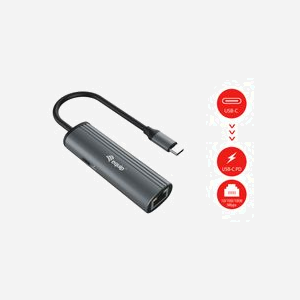 Equip Adaptateur USB-C vers Gigabit Ethernet RJ45 + USB PD 100W, USB 3.2 Gen 1, Aluminium, Compatible Windows/macOS/Linux/Android, Noir/Gris, 133486 - Miniature 2