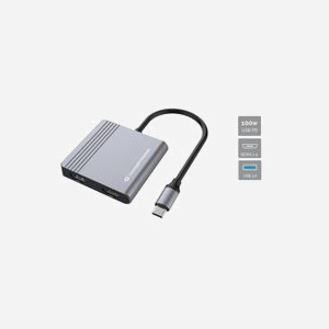 Conceptronic DONN13G - Station d'accueil USB-C 3.2 Gen 1, Double HDMI 2.0 (4K 60Hz), Power Delivery 100W, Android/ChromeOS/Windows/macOS