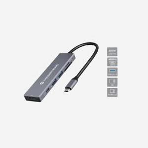 Conceptronic DONN23G Dock USB-C 3.2 Gen 1, Power Delivery 100W, HDMI 2.0 4K, Lecteur Cartes SD/MicroSD, 2x USB-A 3.2 Gen 1, Gris, Compatible Windows/macOS/Android