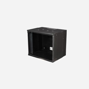 Equip EWM-09-5440-B Rack Mural 9U Acier Noir Porte Verre Trempé 463x174x400mm Profondeur Montage 36-38cm Verrouillage Clé