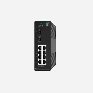 LevelOne IGS-2110 Commutateur Géré L2 Gigabit Ethernet 8 RJ45 + 2 SFP, 20Gbps, QoS, VLAN, Montage Rail DIN, -40°C à 75°C