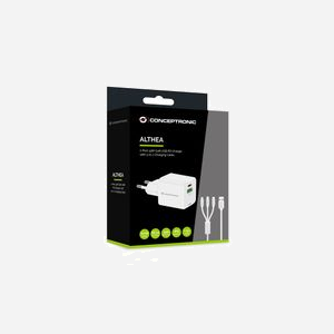 Conceptronic ALTHEA16W Chargeur Secteur Universel 33W, 1x USB-C Power Delivery 3.0/Quick Charge 3.0, 1x USB-A 3.2 Gen 1, Câble 1.5m, Blanc - Miniature 3