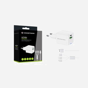 Conceptronic ALTHEA16W Chargeur Secteur Universel 33W, 1x USB-C Power Delivery 3.0/Quick Charge 3.0, 1x USB-A 3.2 Gen 1, Câble 1.5m, Blanc - Miniature 4