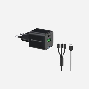 Conceptronic ALTHEA16B Chargeur Secteur Universel 33W, USB-A + USB-C, Power Delivery 3.0 & Quick Charge 3.0, 100-240V, Câble 1.5m, Noir
