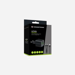 Conceptronic ALTHEA16B Chargeur Secteur Universel 33W, USB-A + USB-C, Power Delivery 3.0 & Quick Charge 3.0, 100-240V, Câble 1.5m, Noir - Miniature 3