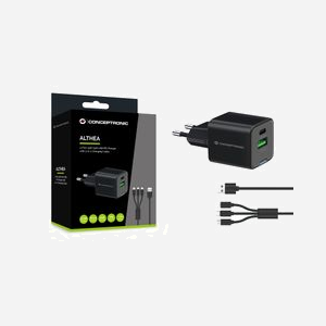 Conceptronic ALTHEA16B Chargeur Secteur Universel 33W, USB-A + USB-C, Power Delivery 3.0 & Quick Charge 3.0, 100-240V, Câble 1.5m, Noir - Miniature 4