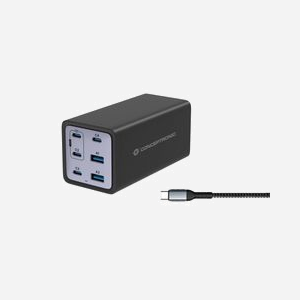 Conceptronic OZUL06BE Chargeur Secteur Universel 200W, 6 Ports (4x USB-C Power Delivery 140W max, 2x USB-A Quick Charge 3.0), GaN, Protections Multiples