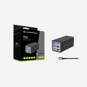Conceptronic OZUL06BE Chargeur Secteur Universel 200W, 6 Ports (4x USB-C Power Delivery 140W max, 2x USB-A Quick Charge 3.0), GaN, Protections Multiples - Miniature 3