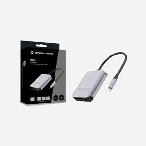 Conceptronic BIAN09G Lecteur Cartes Mémoire USB 3.2 Gen 2 Type-C Gris - CFast 2.0, MicroSD/SD - 10000 Mbit/s - Aluminium - Windows/macOS/Android - Miniature 4