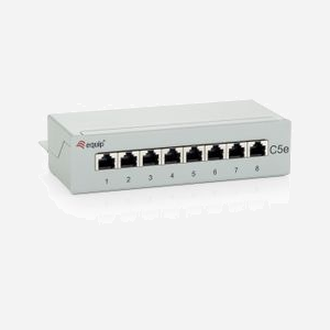 Equip 227308 : Baie de Branchements 8 Ports RJ-45 Cat5e, Contacts Or, 44x173x109mm, Certification ANSI/TIA/EIA 568, Gris