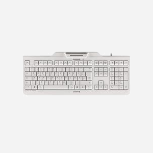 CHERRY KC 1000 SC - Clavier Universel USB AZERTY Belge Blanc - 105 touches, lecteur Smart Card, câble 1.8m, 458x188x46mm, 840g