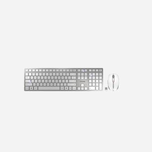 CHERRY DW 9100 SLIM Ensemble Clavier + Souris RF sans fil/Bluetooth QWERTY US 2.4GHz, Résolution 2400 DPI, Batterie 650mAh, Argent