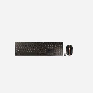 CHERRY DW 9100 SLIM Ensemble Clavier AZERTY FR + Souris, RF sans fil/Bluetooth, Portée 10m, Batterie 650mAh, Résolution Souris 2400 DPI