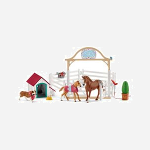 schleich Horse Club 42458 : Jument Appaloosa & Poulain avec Ruby, niche et accessoires. Plastique multicolore, 20 pièces, 5-12 ans. Dimensions : 400x300x200 mm