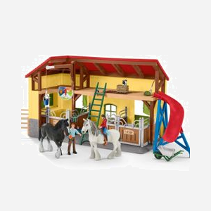 schleich FARM WORLD Écurie 42485, Multicolore, Plastique, 600x400x295mm, 3-8 ans, Inclut 7 animaux, 2 box chevaux, Paul & Laura + accessoires - Miniature 2