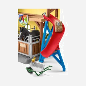schleich FARM WORLD Écurie 42485, Multicolore, Plastique, 600x400x295mm, 3-8 ans, Inclut 7 animaux, 2 box chevaux, Paul & Laura + accessoires - Miniature 4