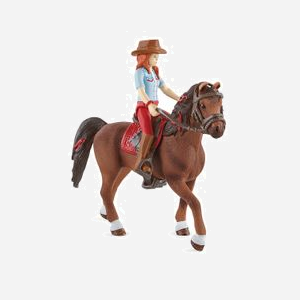 schleich Horse Club : Figurine Hannah & Cayenne, réf. 42539. Cheval Quarter Horse avec figurine articulée, accessoires d'équitation Western. 5-12 ans. Dimensions : 155x50x180mm. - Miniature 1