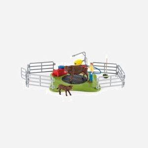 schleich FARM WORLD 42529 - Station de Lavage Vache Multicolore, 3 Figurines, Dès 3 ans, Assemblage requis, 570x400x170 mm, Fabrication Allemande - Miniature 2