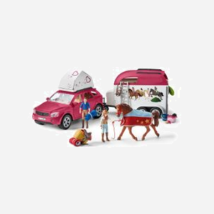 schleich HORSE CLUB 42535 Grand Voyage Équestre : SUV, Van, Figurine, Jument Holstein & Accessoires (Âge 5-12 ans). Dimensions: 500x200x220 mm.