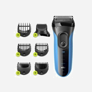 Braun Series 3 Shave&Style 3010BT Rasoir à Grille Noir/Bleu avec Technologie 2 SensoFoil, 1 Middle Trimmer, et 5 Kammen 17mm, Batterie NiMH 45min - Miniature 1