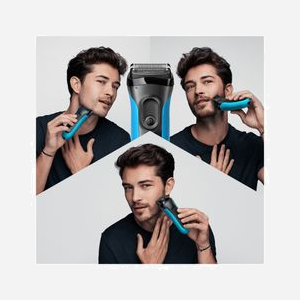 Braun Series 3 Shave&Style 3010BT Rasoir à Grille Noir/Bleu avec Technologie 2 SensoFoil, 1 Middle Trimmer, et 5 Kammen 17mm, Batterie NiMH 45min - Miniature 2