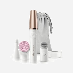 Braun FaceSpa Pro 81636295 Épilateur Visage 3-en-1, 10 Pince(s), Blanc/Bronze, Batterie 12V, Autonomie 1h, Wet&Dry, avec Brosse Nettoyante et Station de Base