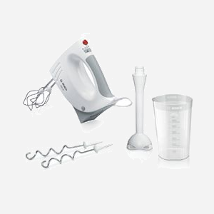 Bosch MFQ3540 Batteur à Main 450W Gris/Blanc : 5 Vitesses + Pulse, Fouets Turbo Inox, Crochets Pétrisseurs, Pied Mixeur Plongeant, Hachoir - Miniature 5