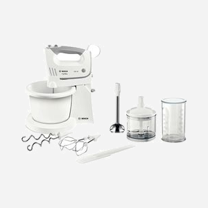 Bosch MFQ36490 Robot Mixer 450W Blanc, Bol 0.5L, 5 Vitesses + Turbo, Batteurs et Crochets Pétrisseurs, Câble 1.3m, Dimensions 74x208x154mm - Miniature 1