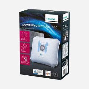 Siemens VZ41FGALL : Lot de 4 sacs à poussière blancs pour aspirateur réservoir cylindrique, emballage boîte.