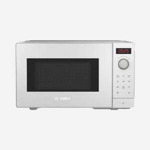 Micro-onde Bosch Serie 2 FFL023MW0 20L 800W Blanc - Plateau 27cm, Commandes Rotatives, Écran LED, Cavité Inox, Fonction Décongélation et 7 Programmes Auto.