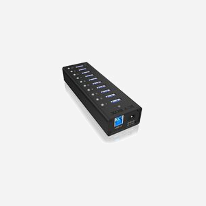ICY BOX IB-AC6110 Hub USB 3.2 Gen 1, 10 Ports Type-A, Boîtier Aluminium Noir, Alimentation Externe 12V/4A, Plug & Play, 145x45x25mm - Miniature 1