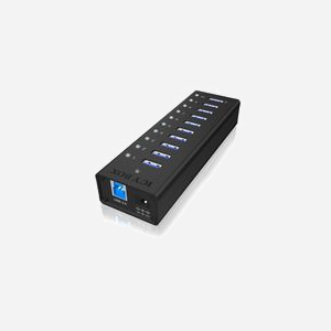 ICY BOX IB-AC6110 Hub USB 3.2 Gen 1, 10 Ports Type-A, Boîtier Aluminium Noir, Alimentation Externe 12V/4A, Plug & Play, 145x45x25mm - Miniature 4