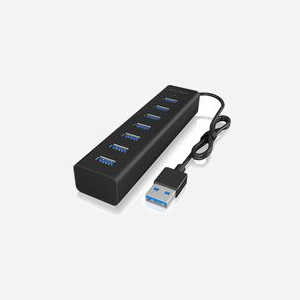 ICY BOX IB-HUB1700-U3 Hub USB 3.2 Gen 1 Type-A 7 Ports Aluminium Noir, Alimentation USB/AC 15W, Compatible Windows/macOS - Miniature 2