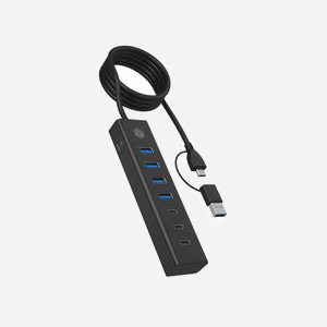 ICY BOX IB-HUB1737-C3 Hub USB 3.2 Gen 1 Type-C Aluminium Noir - 4x USB Type-A, 3x USB Type-C, 5000 Mbit/s, Alimentation Secteur 5V/4A