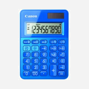Canon LS-100K Calculatrice de Bureau 10 Chiffres Bleu - Alimentation Solaire/Pile LR44, Écran LCD 59x18mm, Dimensions 83x118.5x22mm, 90g