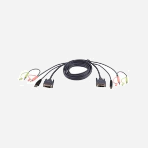 ATEN Câble KVM 2L-7D02U DVI-D Single Link 1.8m, Connecteurs DVI-D, USB A/B & Audio 3.5mm, Noir - Poids 270g
