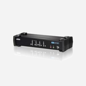 ATEN Commutateur KVMP™ CS1764A-AT-G : 4 Ports DVI USB 2.0, Résolution WUXGA 1920x1200, Hub USB 2.0 Intégré, Audio 3.5mm, Métal.
