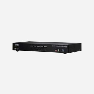ATEN Commutateur KVMP™ CS1844-AT-G: 4x PC, 2x HDMI 4K, USB 3.0, Audio, Sélection Port Distant, Câbles Inclus, Alimentation 12V, Noir, Métal