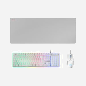 Mars Gaming MCPXWFR : Ensemble Clavier Membrane USB FR, Souris Optique 10000 DPI, Tapis XXL (800x300mm), Blanc. Compatible Windows/macOS/Linux. - Miniature 1