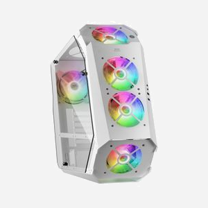 Mars Gaming MC51W Boîtier PC Blanc ATX/microATX/Mini-ITX, 3x3.5", 3x2.5", 6 slots, façade et côté en verre trempé, 5 ventilateurs 120mm ARGB, USB 3.2 Gen 1
