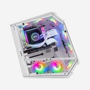 Mars Gaming MC51W Boîtier PC Blanc ATX/microATX/Mini-ITX, 3x3.5", 3x2.5", 6 slots, façade et côté en verre trempé, 5 ventilateurs 120mm ARGB, USB 3.2 Gen 1 - Miniature 4