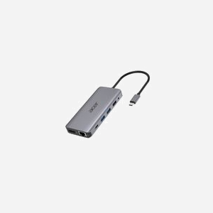 Acer Dongle 12-en-1 USB 3.2 Gen 1 Type-C Argent : 2x USB 2.0, 2x USB 3.2 Gen 1 Type-A, 2x HDMI 2.0, 1x DisplayPort 1.4, Ethernet Gigabit, Lecteur SD/MicroSD, Audio 3.5mm, Alimentation 100W, Compatible Windows/macOS/ChromeOS