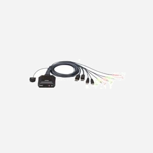 ATEN Commutateur KVM 2 Ports DisplayPort USB 2.0 4K UHD (4096x2160@30Hz) avec Audio, Câbles Intégrés (1.2m), Sélecteur de Port Distant