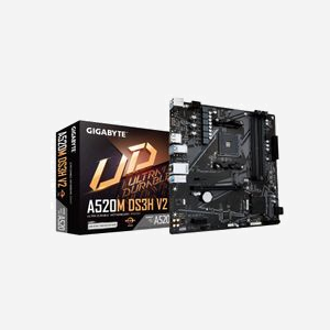 GIGABYTE A520M DS3H V2 : Carte mère AMD AM4, DDR4 jusqu'à 4733MHz (OC), PCIe 3.0 x16, GbE LAN, USB 3.2 Gen 1, support Ryzen 3000/5000 Series.